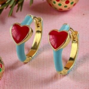 Heart Hoop Earrings with Red and Blue Accents